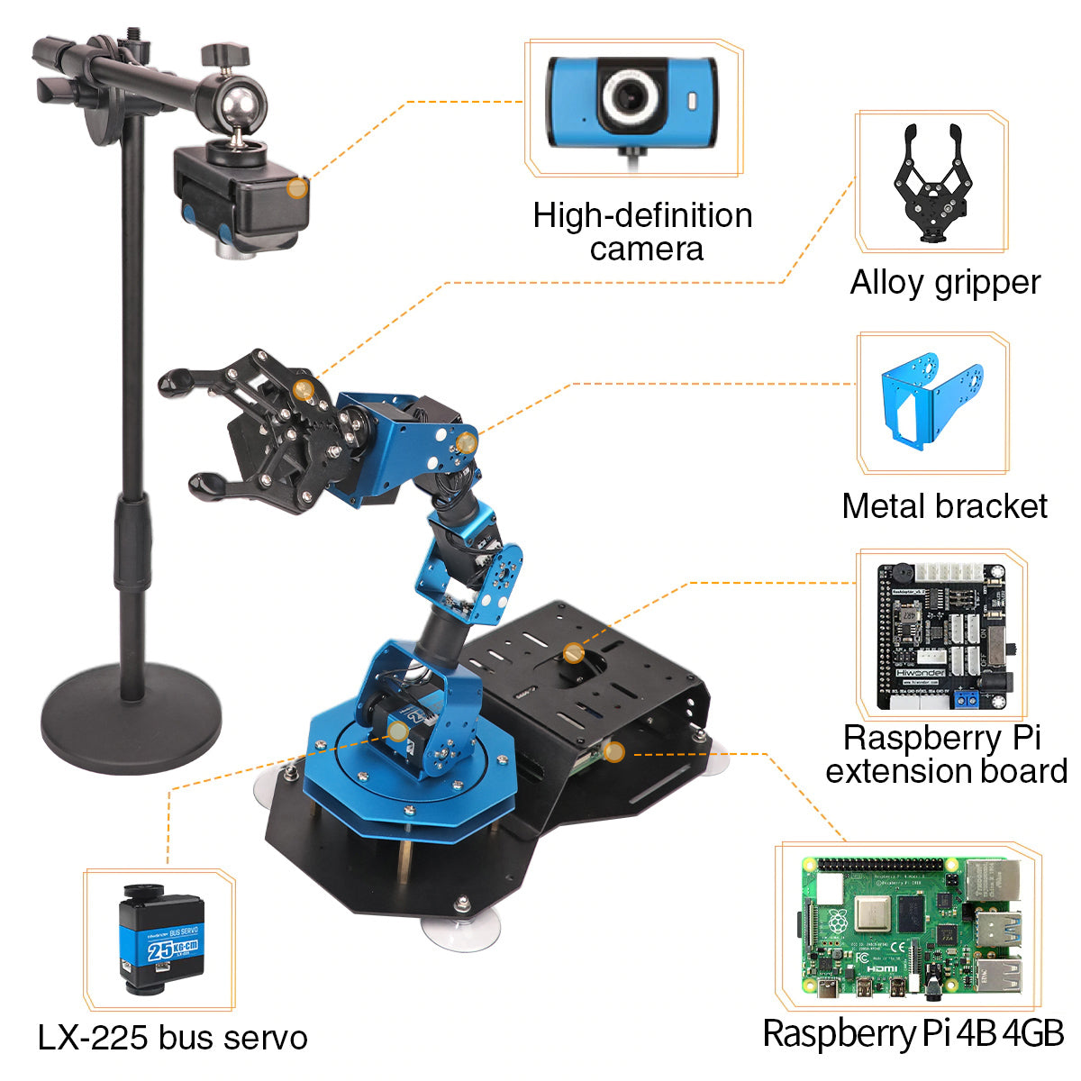 ArmPi Hiwonder Raspberry Pi 4B 4GB (Included) AI Vision Robotic Arm/ Python Program